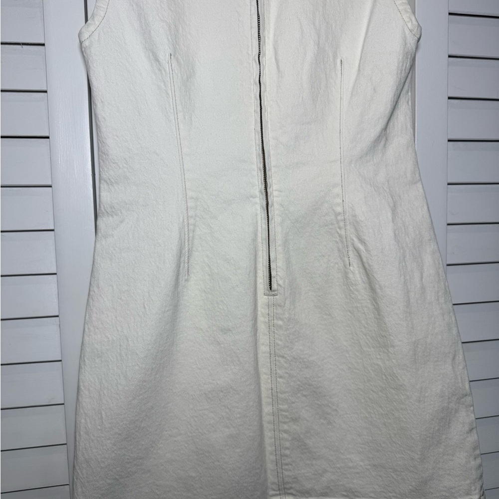Abercrombie & Fitch Cream Sleeveless Denim Mini Dress with Corset Seaming Size S - Picture 3 of 11